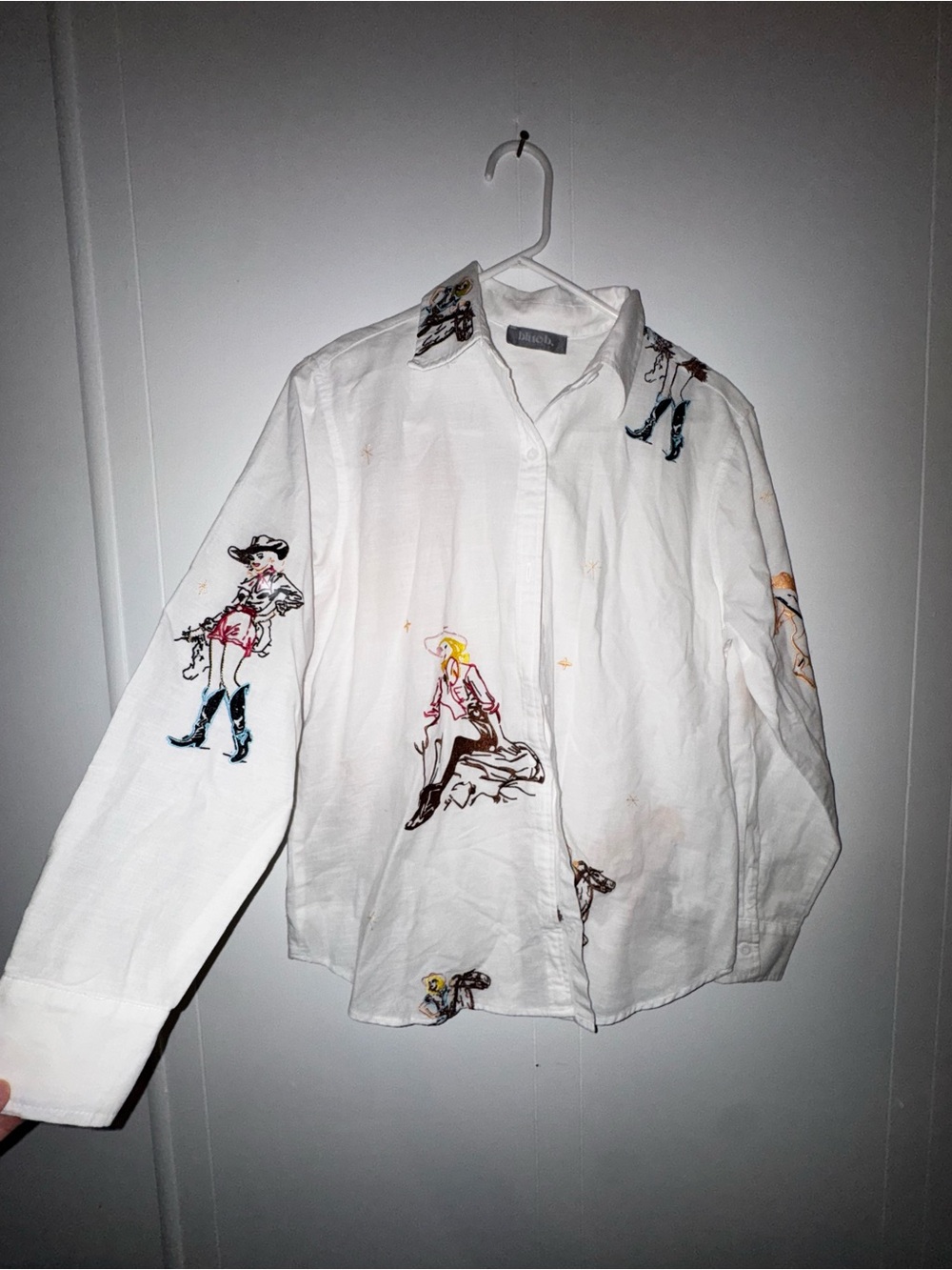 Blue B Embroidered Western Cowgirl Linen Shirt Blouse
